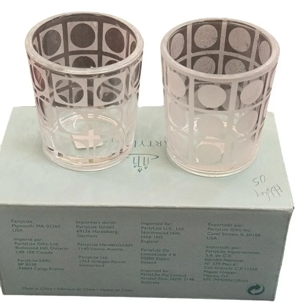 Partylite Retro Style Votive Pair Clear Glass Circle Design Candle Holders P8347
